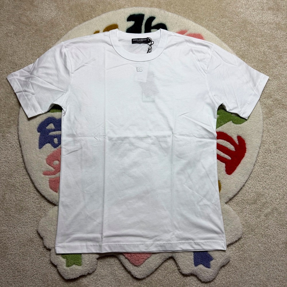 Dolce & Gabbana White Embroidered DG Logo Cotton T-Shirt Size 48 M Italy